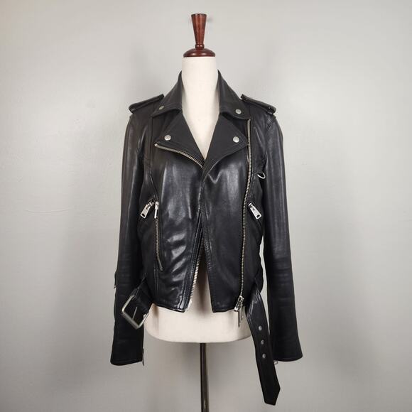 ALL SAINTS | RARE Gidley Leather Biker Jacket Sz 2 Black Studded Rocker Staple - Picture 1 of 13